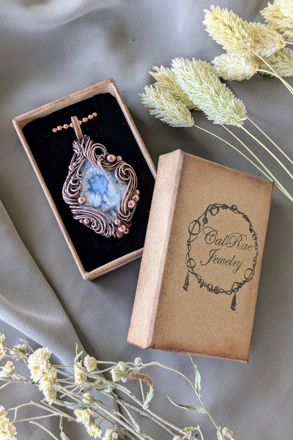 Copper Wire Agate Pendant: Swirling Wind Collage