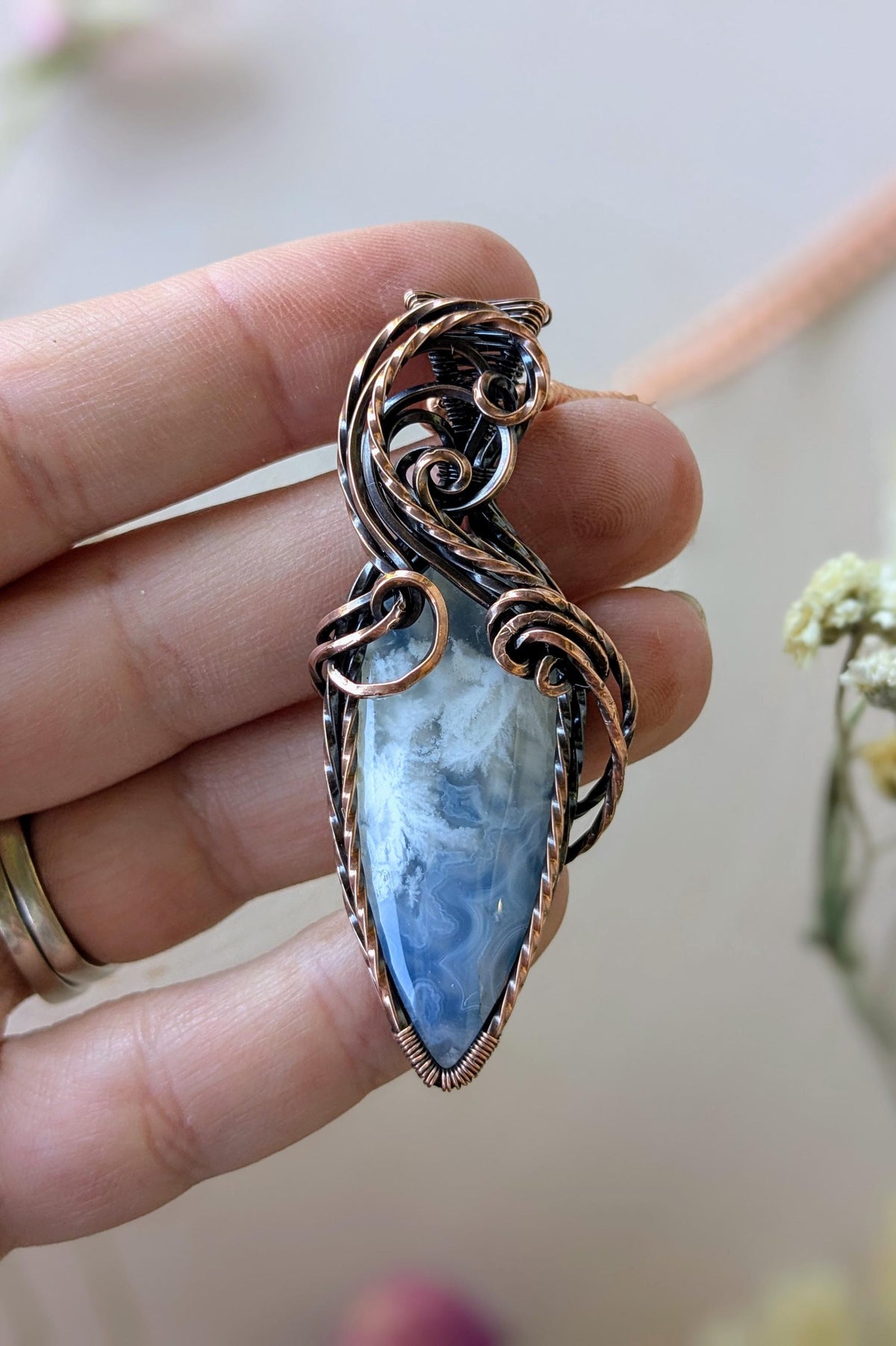 Raw Copper Agate Pendant: Cloud Swirl Design