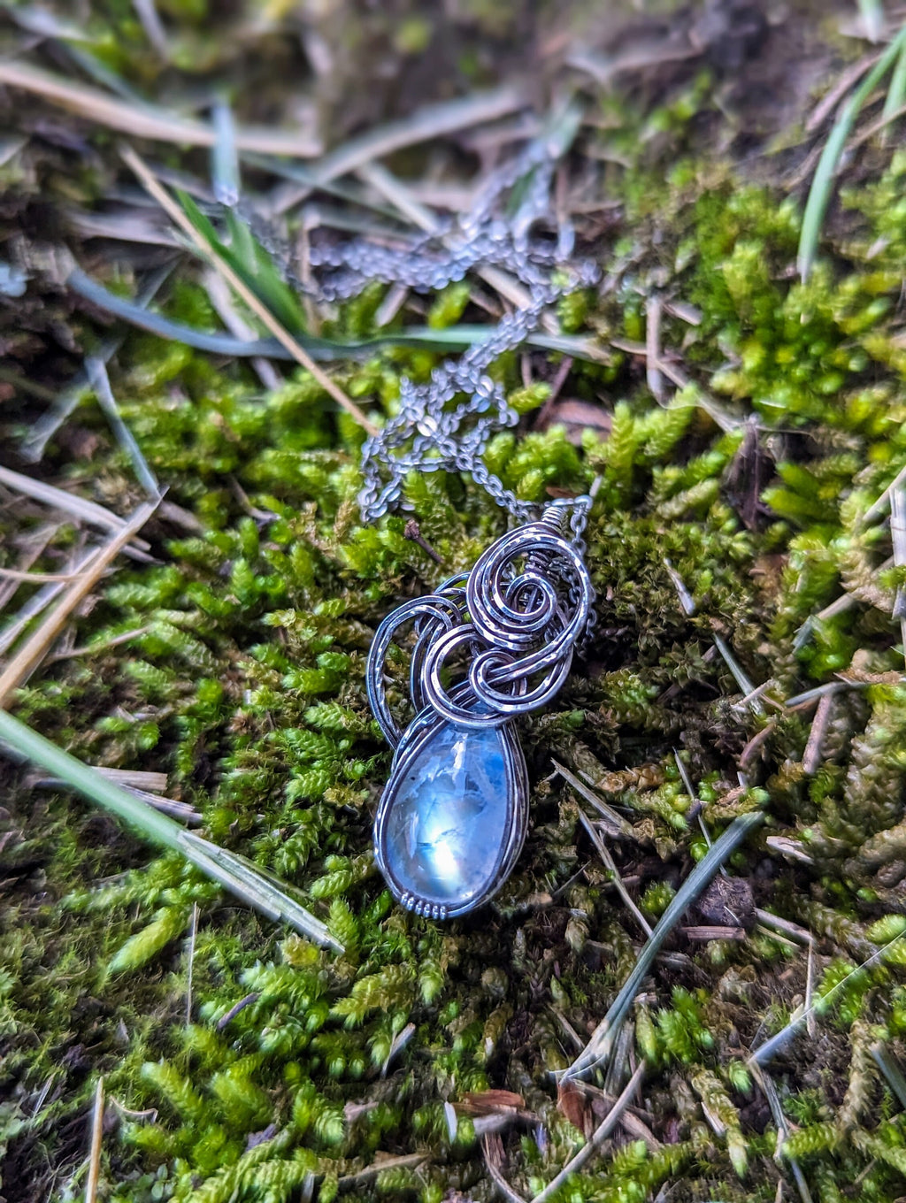 Moonstone and Silver Wire Wrap Necklace