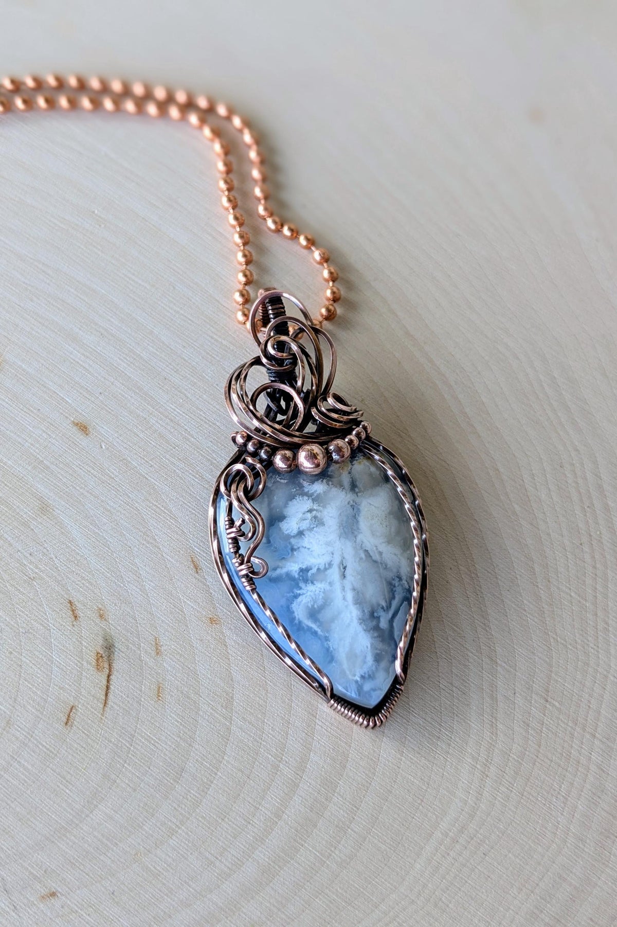 Raw Copper Wire Wrapped Stone Pendant, Oxidized Finish