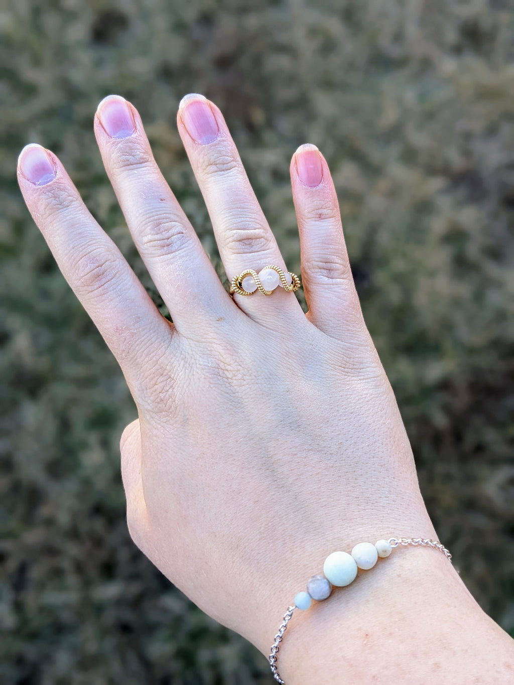 Rose Quartz and Jewelers Brass Wire Wrap Ring