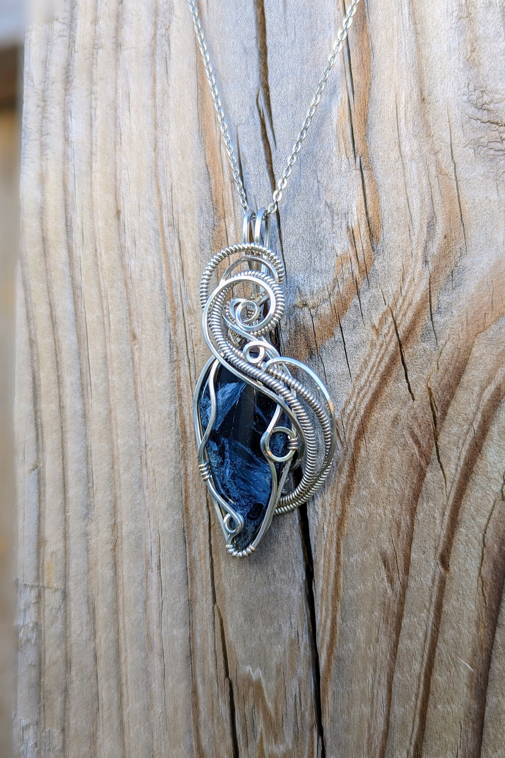 Pietersite and Silver Wire Wrap Necklace