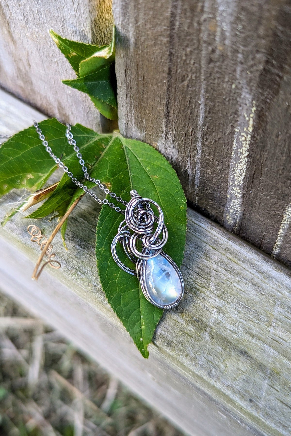 Moonstone and Silver Wire Wrap Necklace