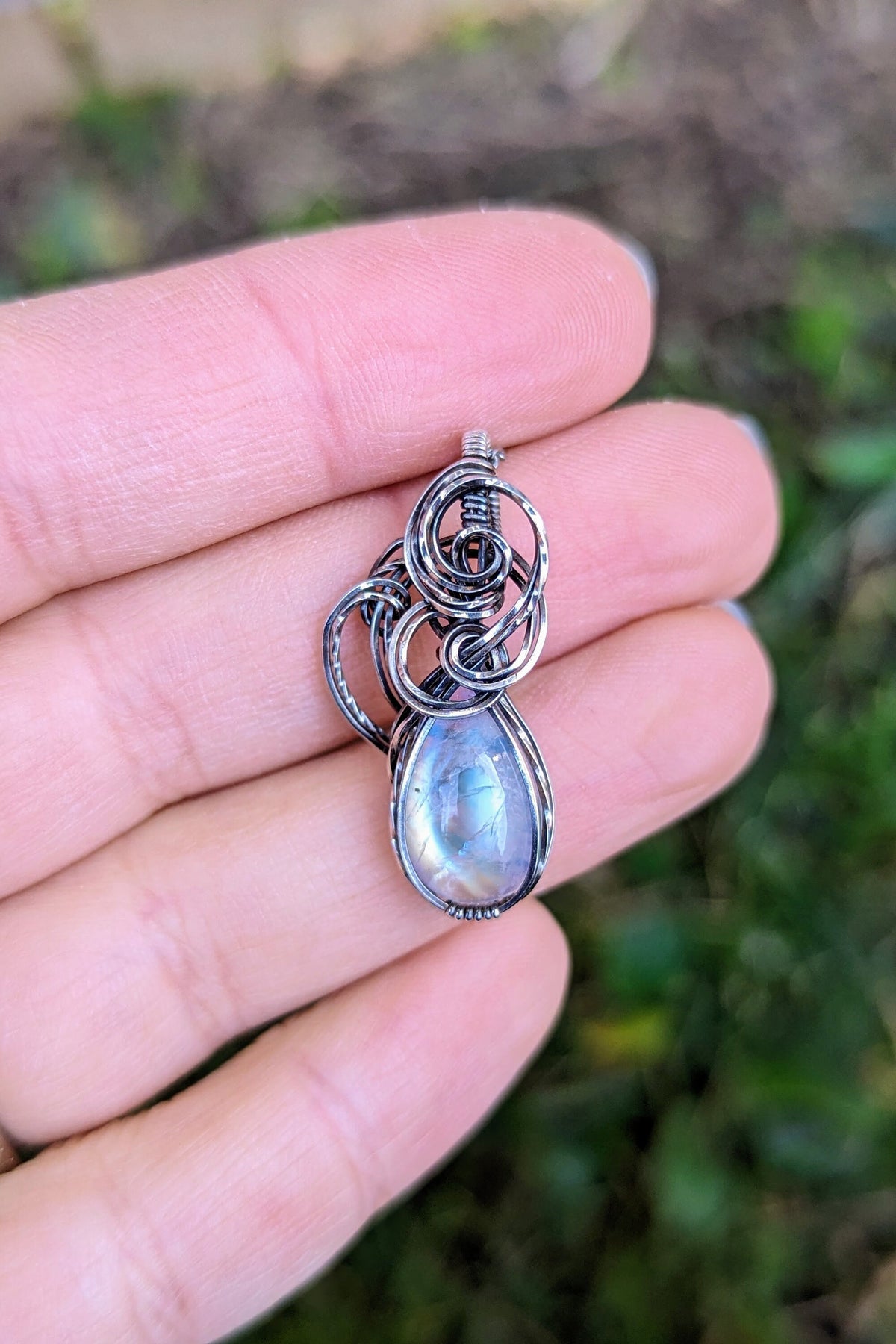Moonstone and Silver Wire Wrap Necklace