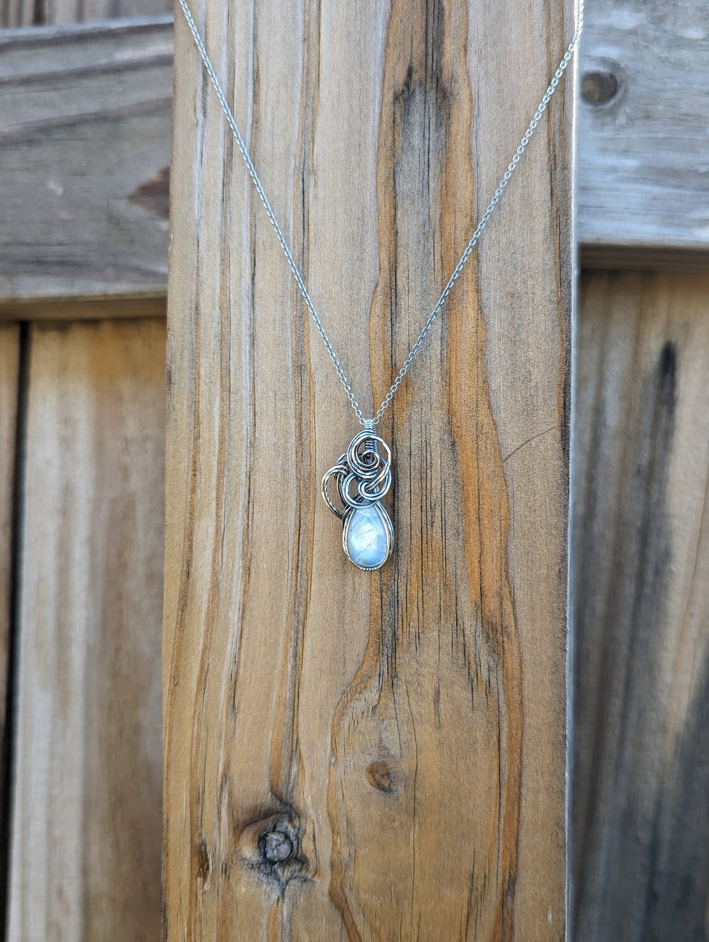 Moonstone and Silver Wire Wrap Necklace