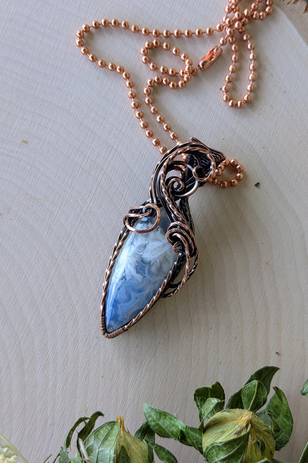 Raw Copper Agate Pendant: Cloud Swirl Design