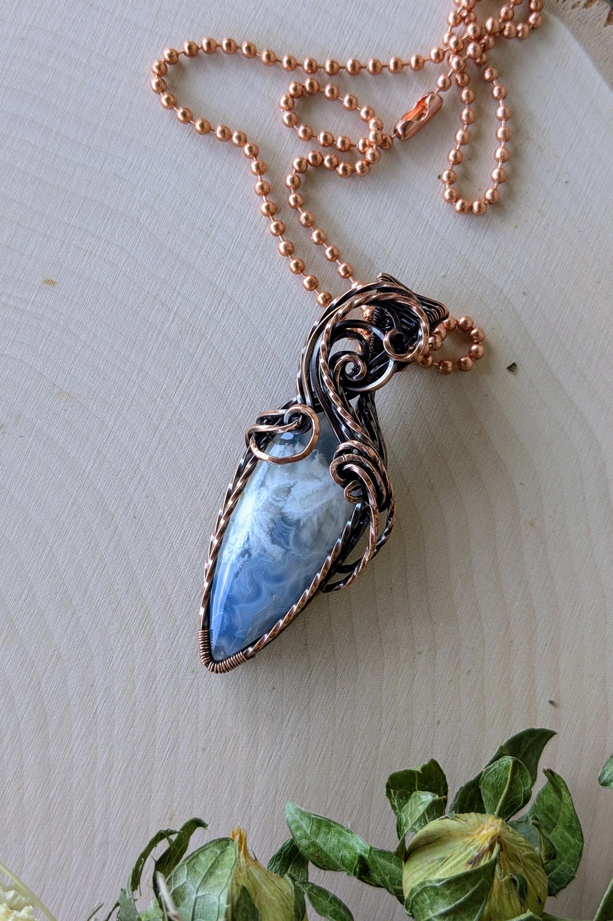 Raw Copper Agate Pendant: Cloud Swirl Design