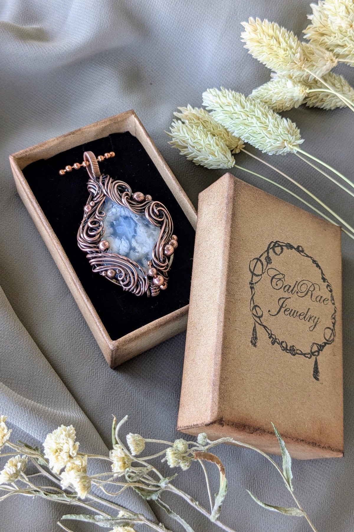 Copper Wire Agate Pendant: Swirling Wind Collage