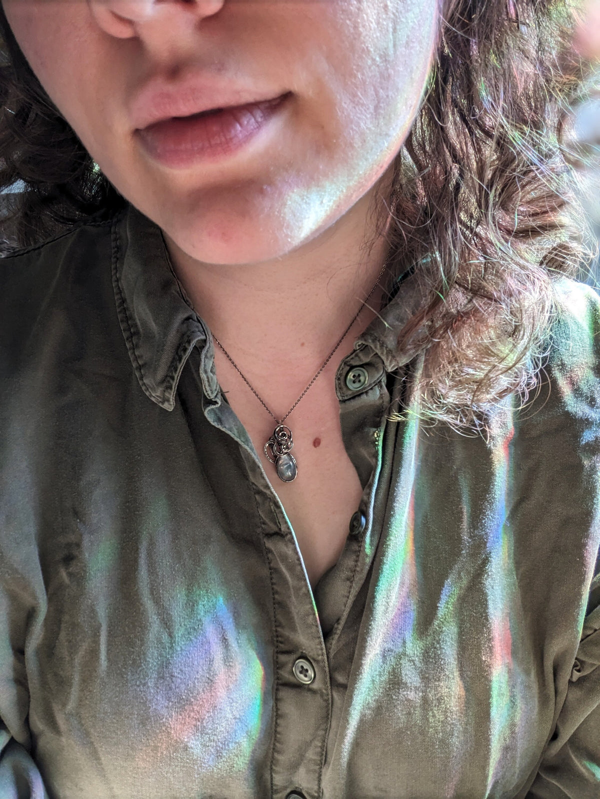 Moonstone and Silver Wire Wrap Necklace
