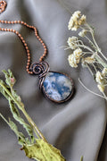 Sky Agate and Oxidized Copper Wire Wrapped Stone Pendant
