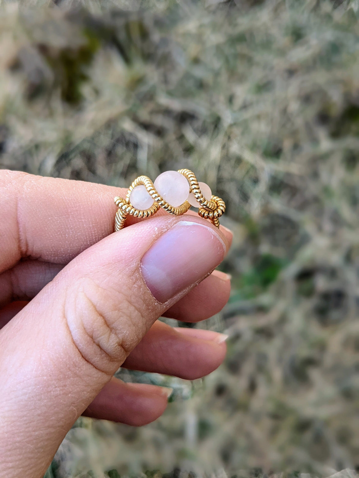 Rose Quartz and Jewelers Brass Wire Wrap Ring