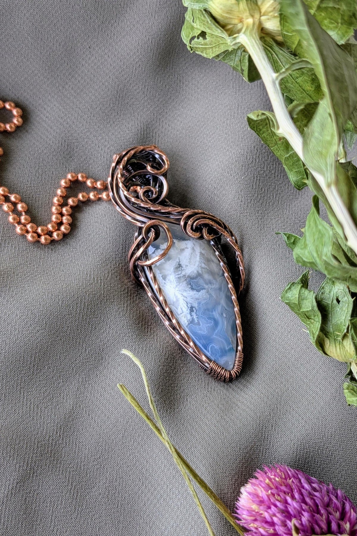 Raw Copper Agate Pendant: Cloud Swirl Design