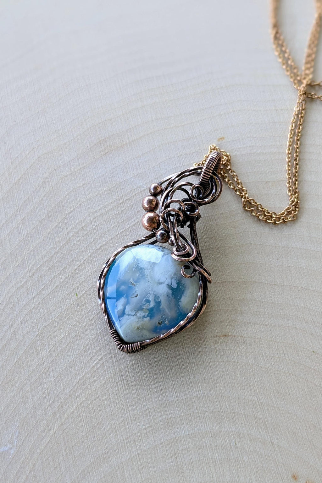 Copper Wire Wrapped Sky Agate Pendant