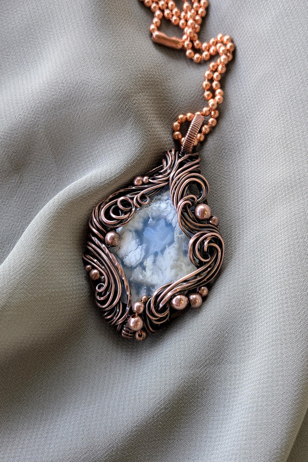 Copper Wire Agate Pendant: Swirling Wind Collage