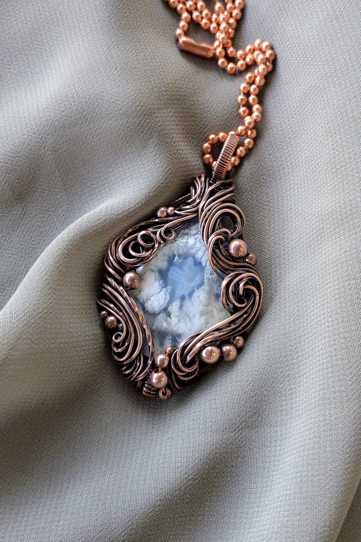 Copper Wire Agate Pendant: Swirling Wind Collage