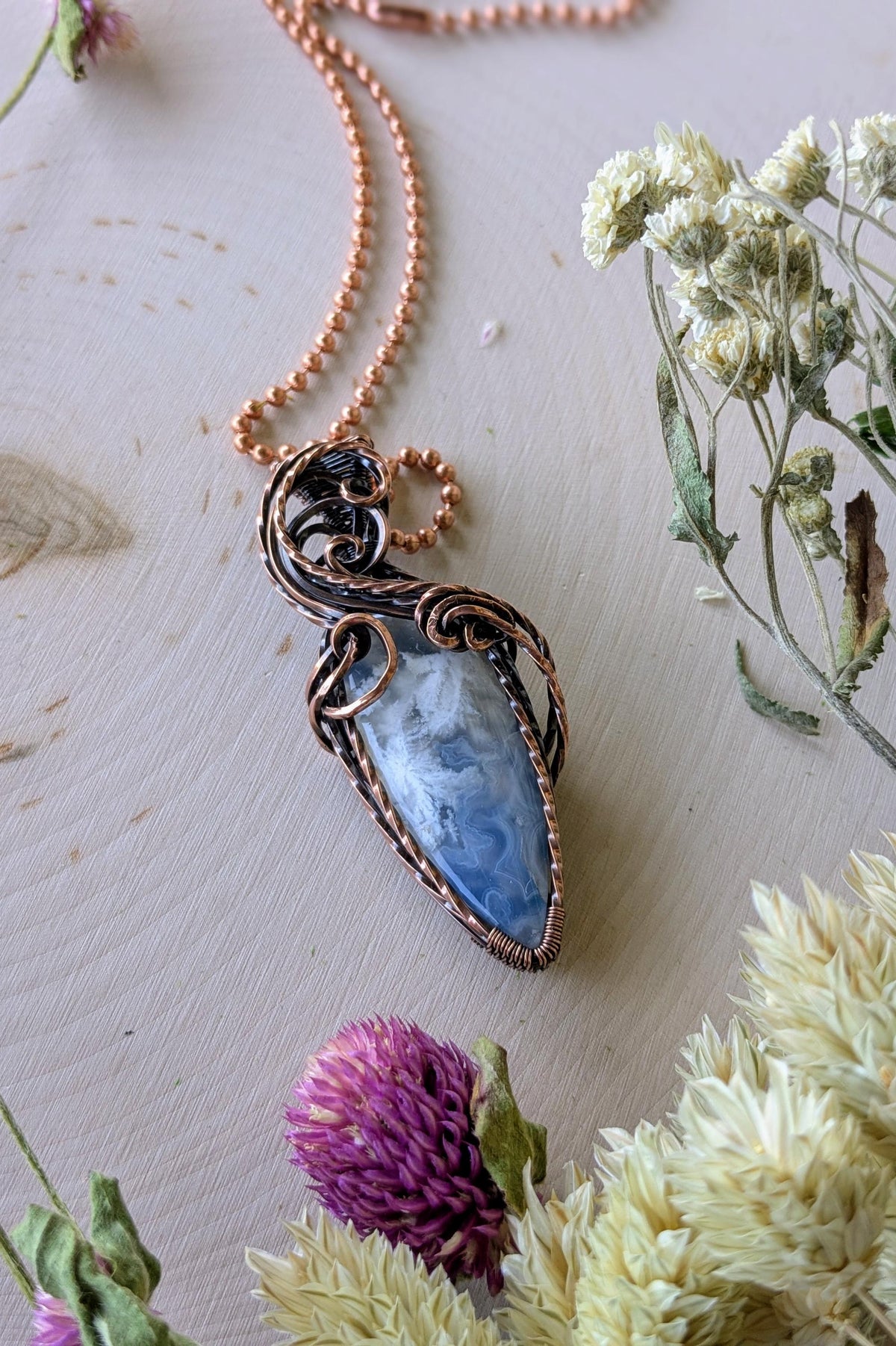 Raw Copper Agate Pendant: Cloud Swirl Design