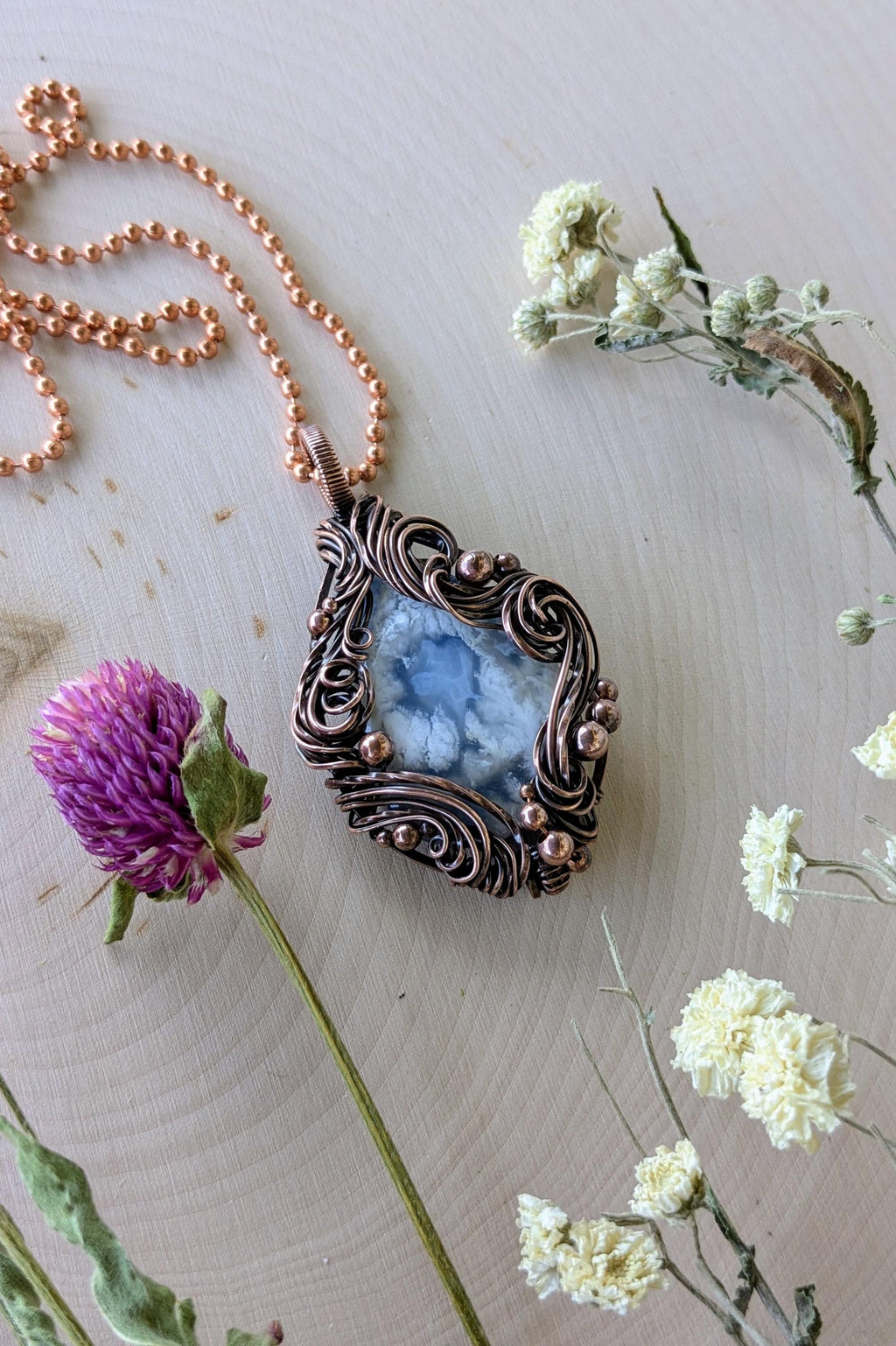 Copper Wire Agate Pendant: Swirling Wind Collage