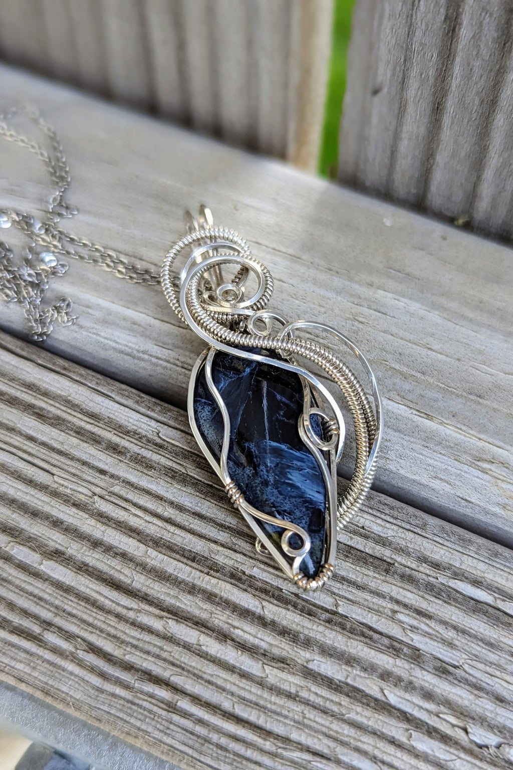 Pietersite and Silver Wire Wrap Necklace