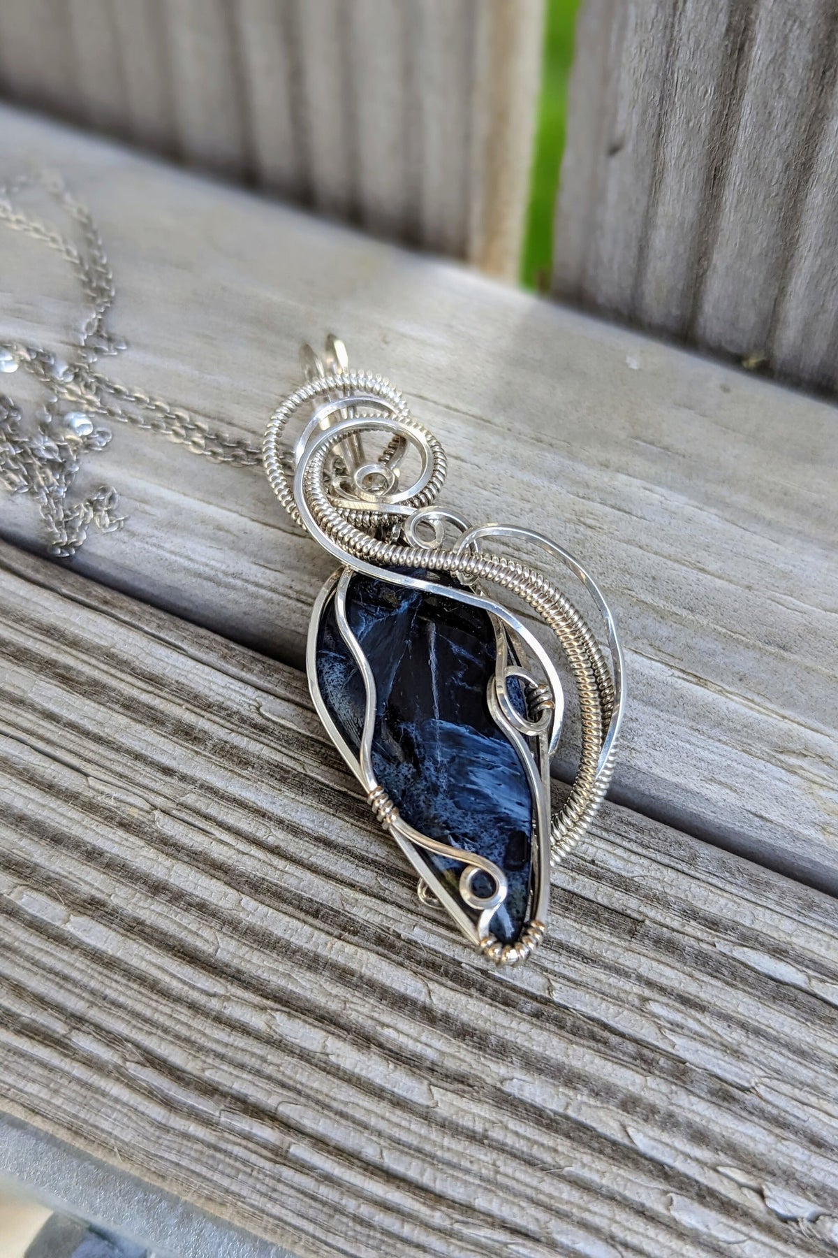 Pietersite and Silver Wire Wrap Necklace