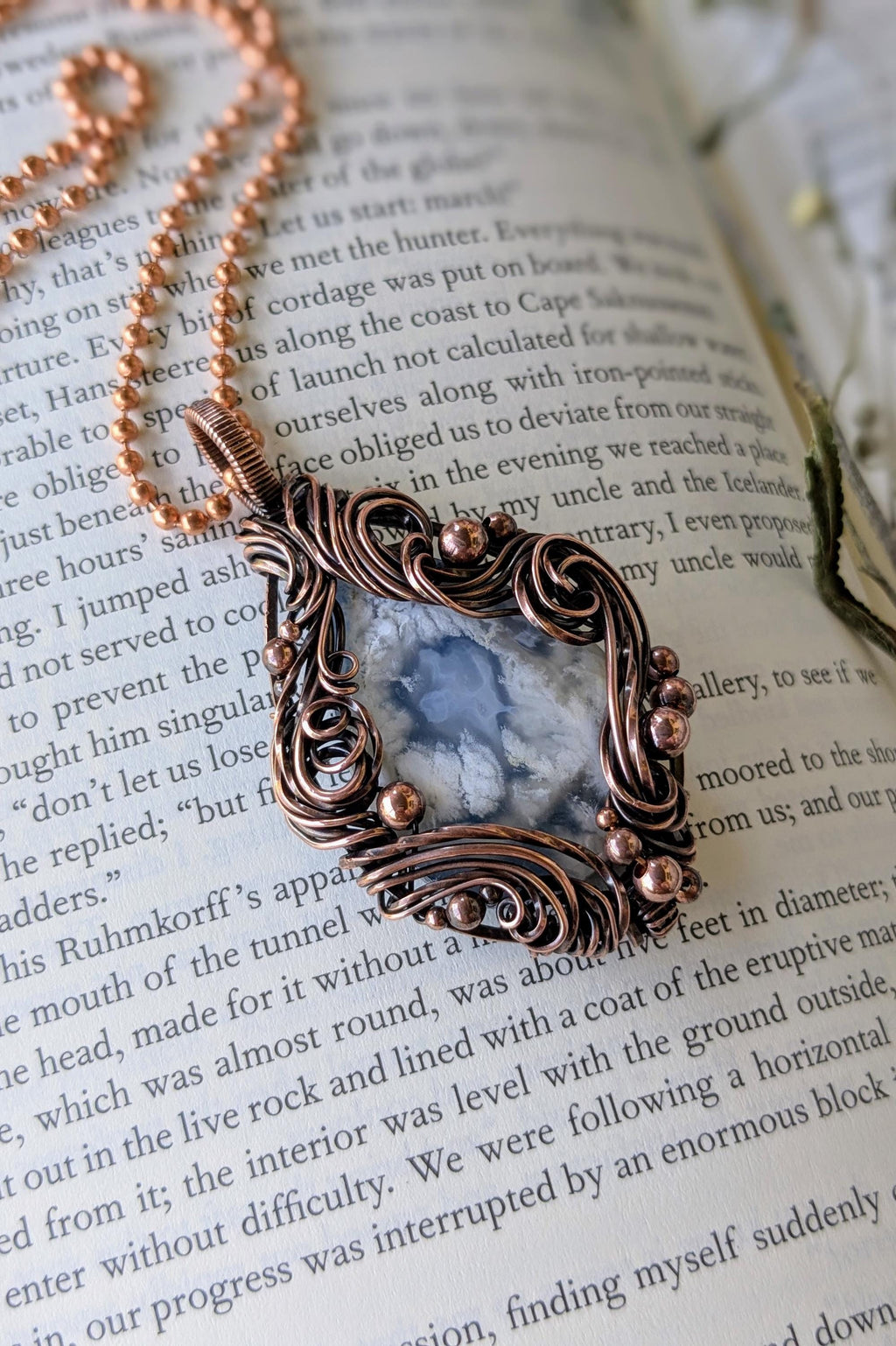 Copper Wire Agate Pendant: Swirling Wind Collage
