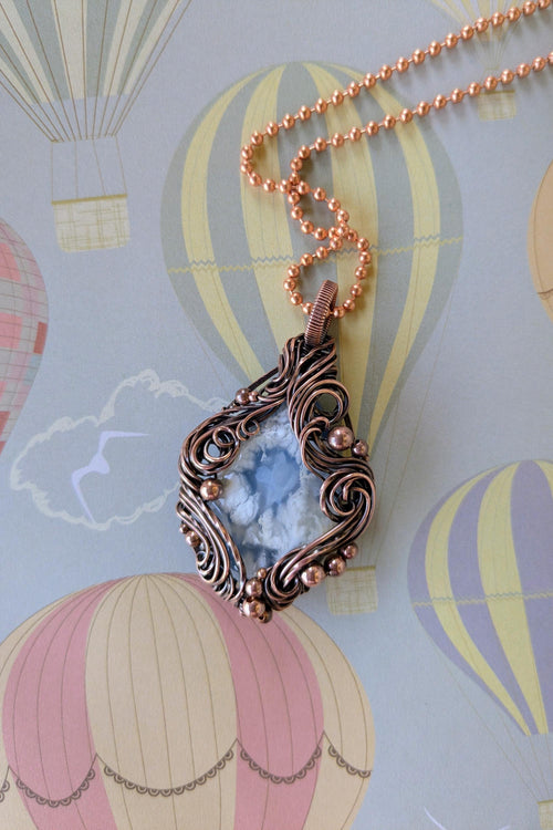 Copper Wire Agate Pendant: Swirling Wind Collage