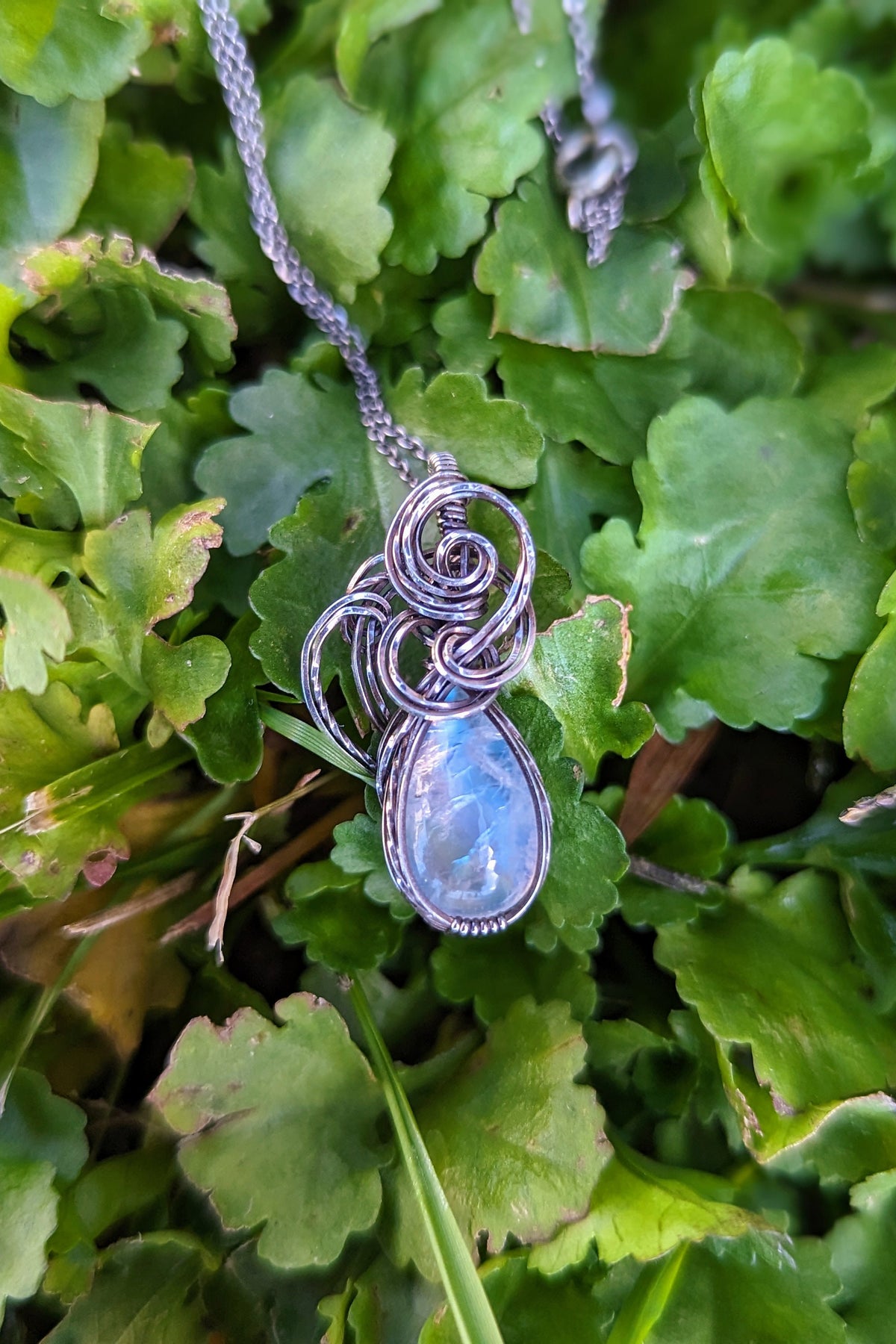 Moonstone and Silver Wire Wrap Necklace