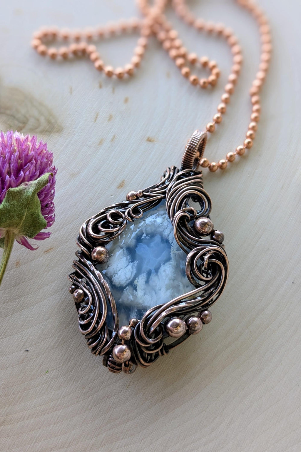 Copper Wire Agate Pendant: Swirling Wind Collage