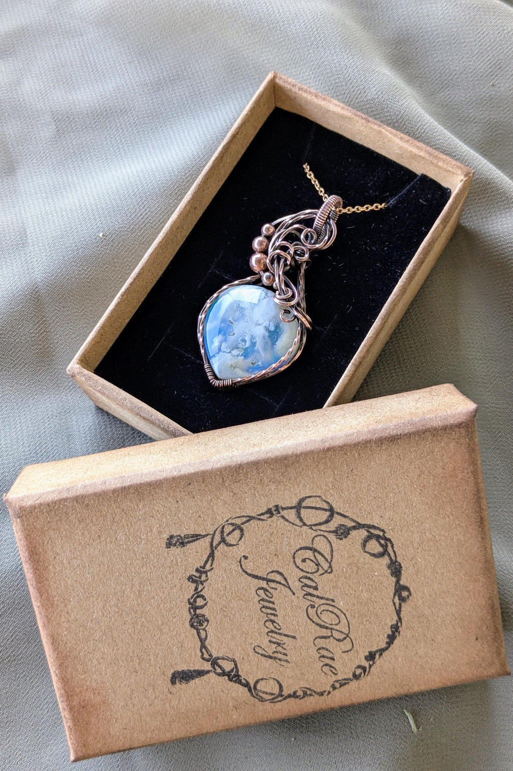 Copper Wire Wrapped Sky Agate Pendant