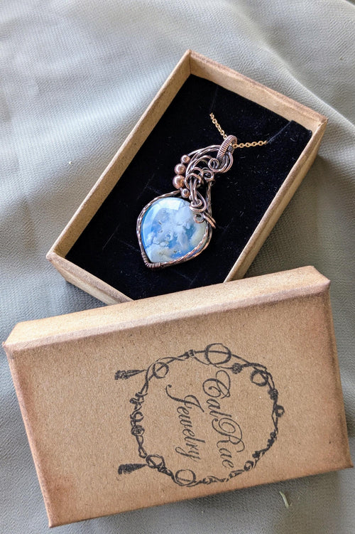 Copper Wire Wrapped Sky Agate Pendant