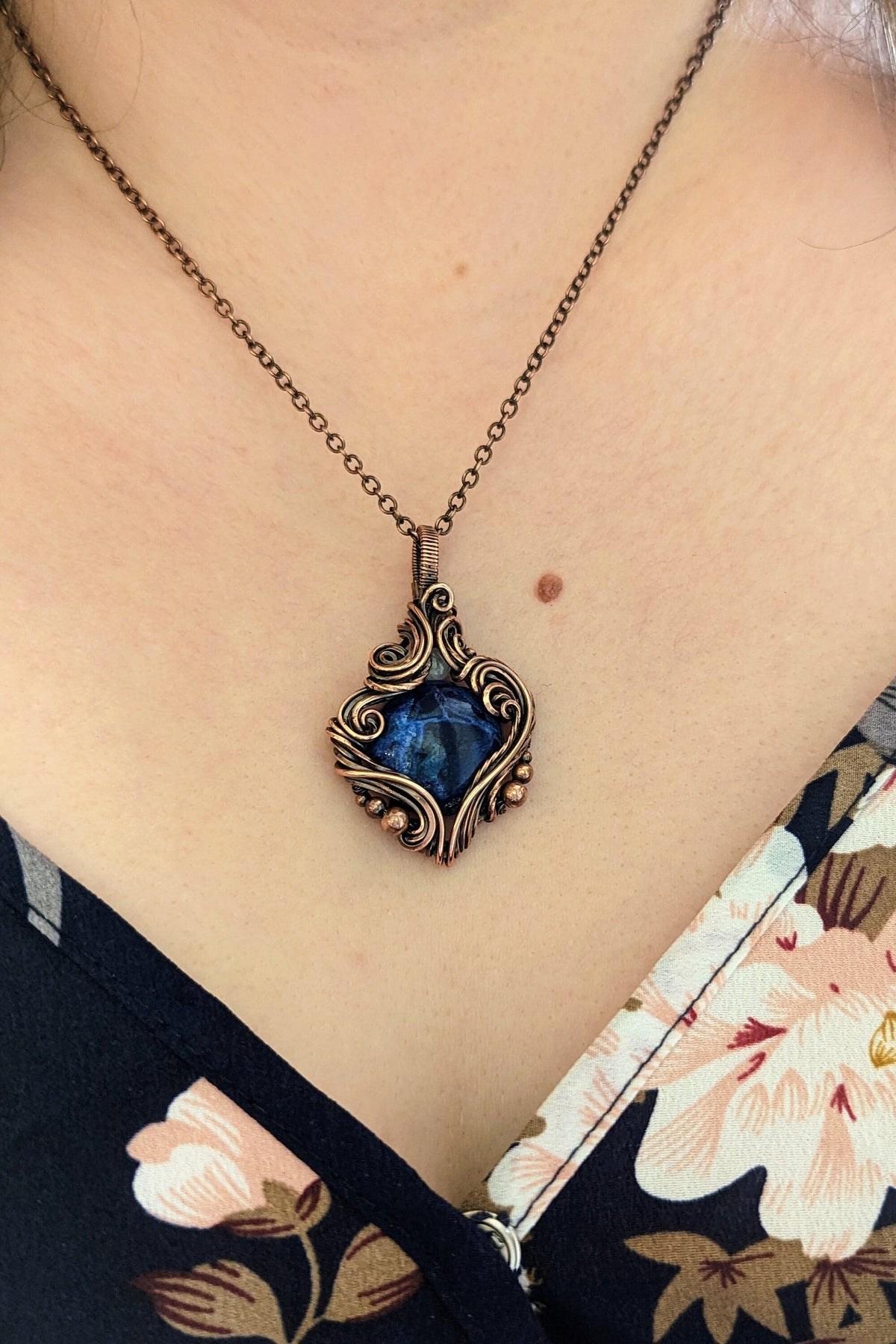 Sodalite & Copper Wire Wrap Necklace