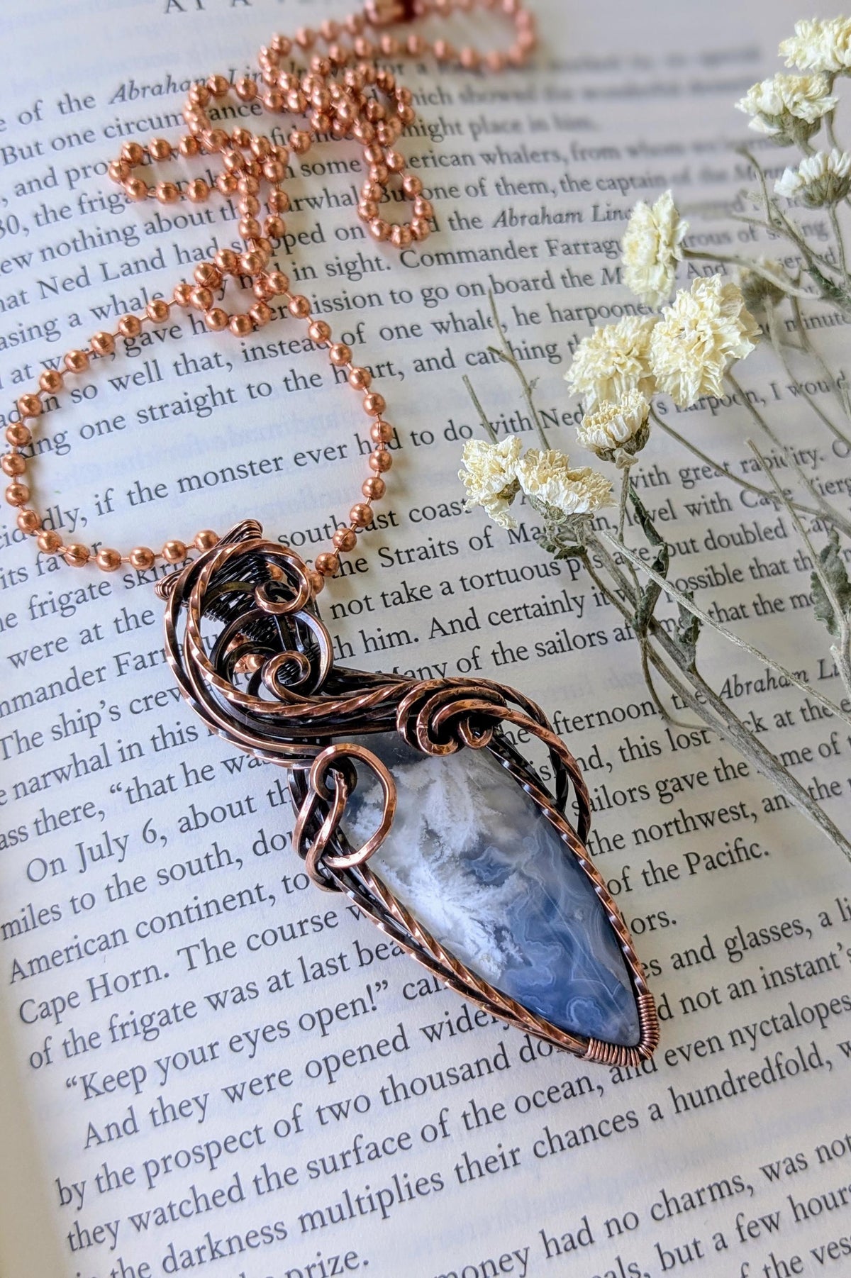 Raw Copper Agate Pendant: Cloud Swirl Design