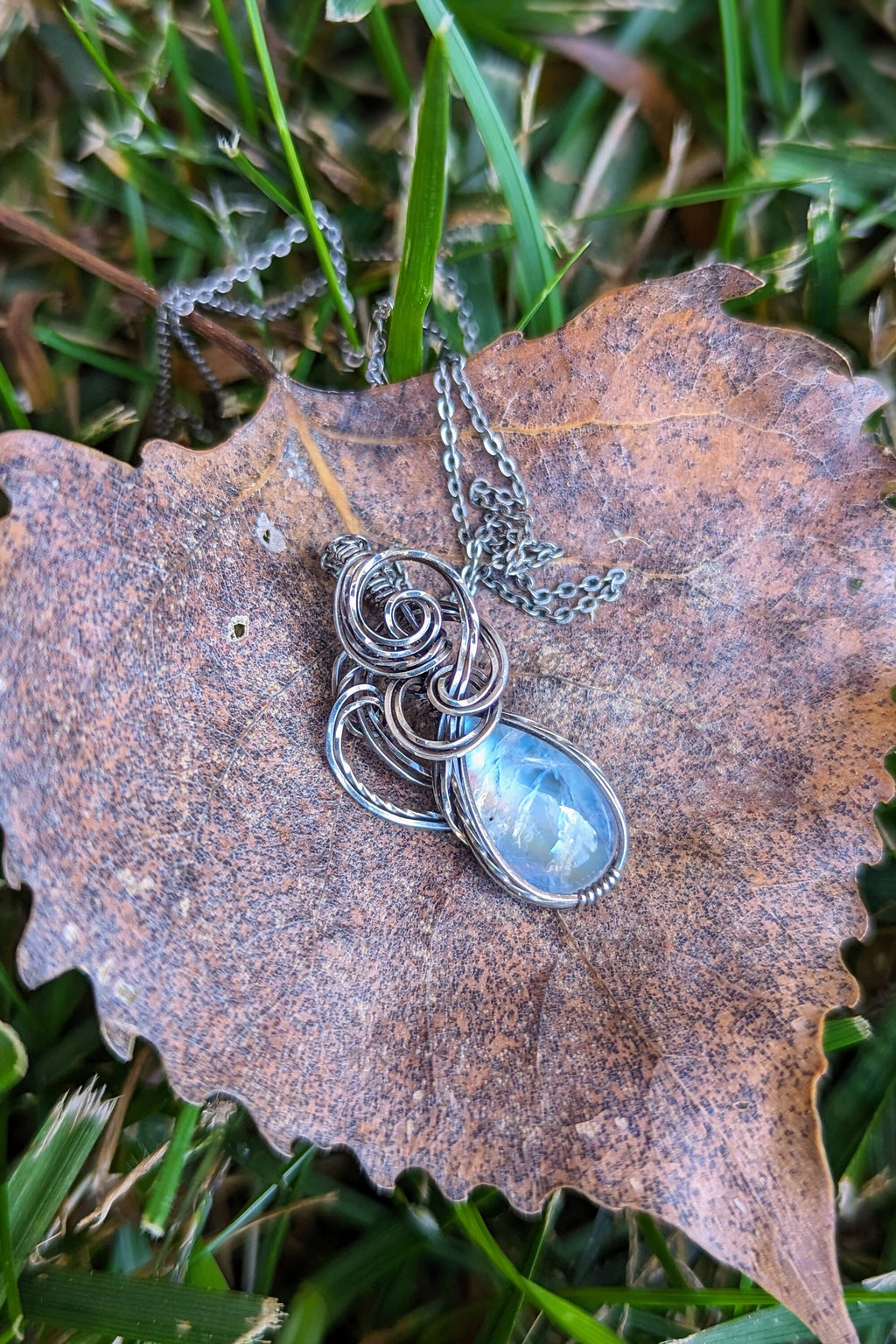 Moonstone and Silver Wire Wrap Necklace