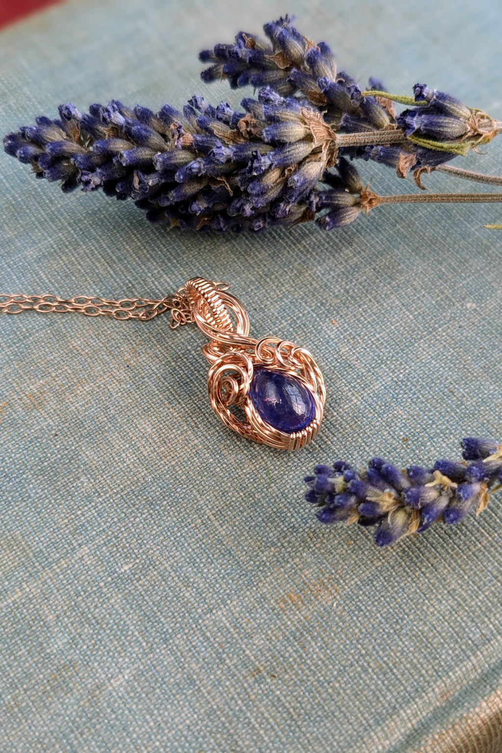 Mini Wire Wrap Pendant – Rose Gold Filled Wire with Tanzanite Stone – Delicate, Elegant Jewelry