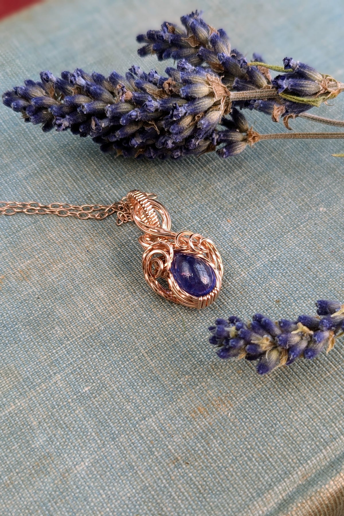 Mini Wire Wrap Pendant – Rose Gold Filled Wire with Tanzanite Stone – Delicate, Elegant Jewelry