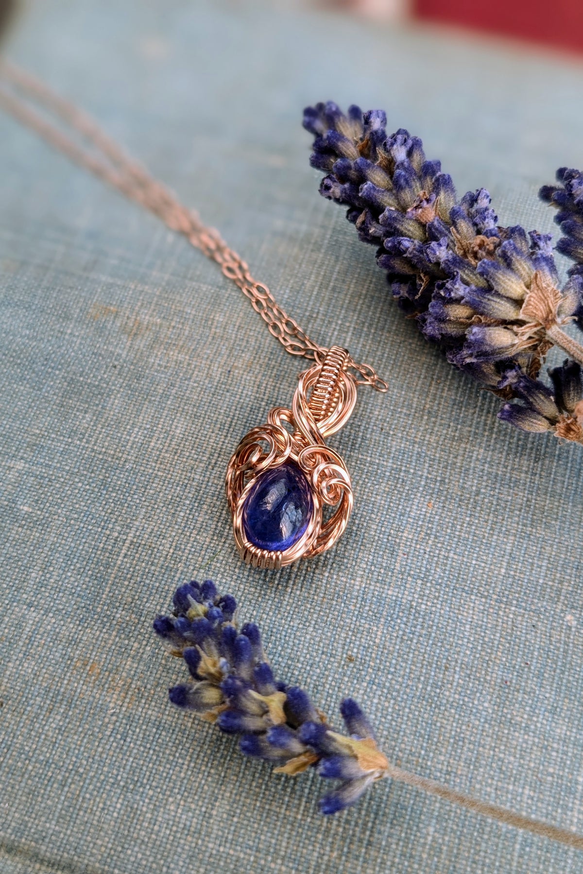 Mini Wire Wrap Pendant – Rose Gold Filled Wire with Tanzanite Stone – Delicate, Elegant Jewelry