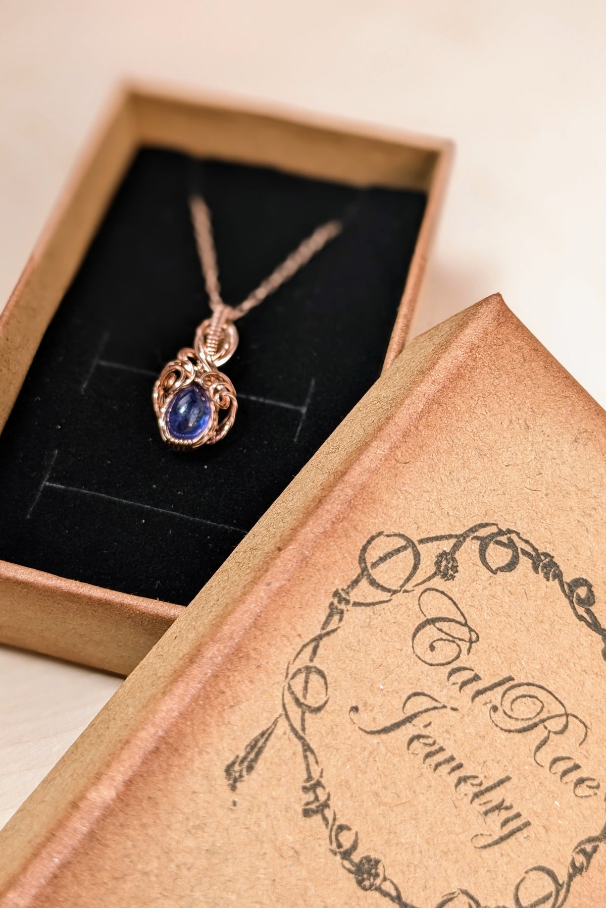 Mini Wire Wrap Pendant – Rose Gold Filled Wire with Tanzanite Stone – Delicate, Elegant Jewelry