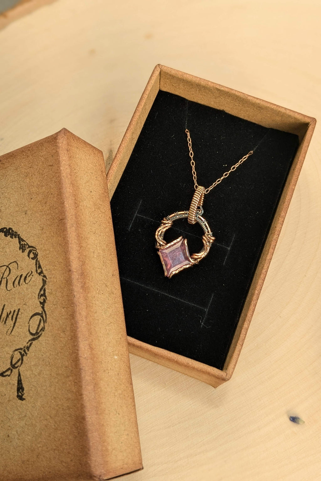 Rose Gold & Silver Wire-Wrapped Necklace with Pink Sapphire