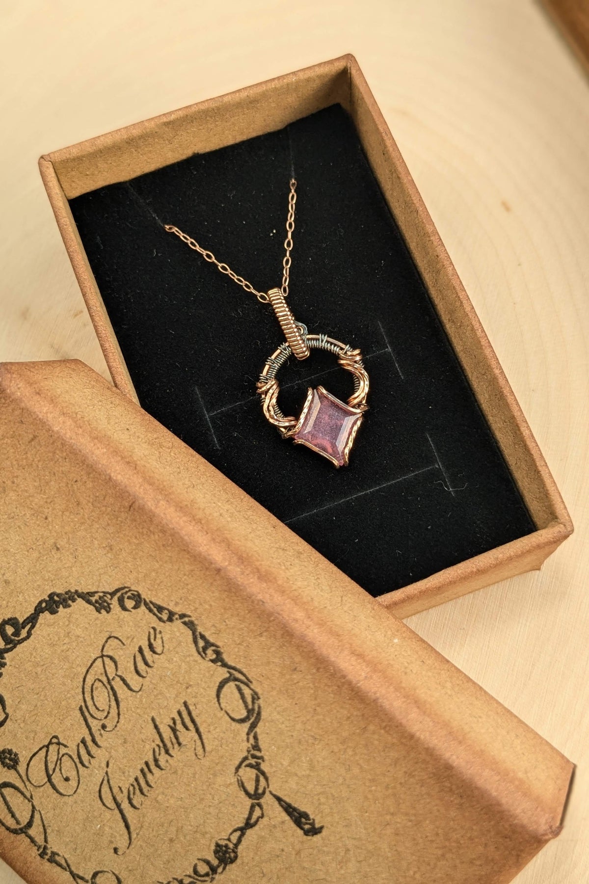 Rose Gold & Silver Wire-Wrapped Necklace with Pink Sapphire