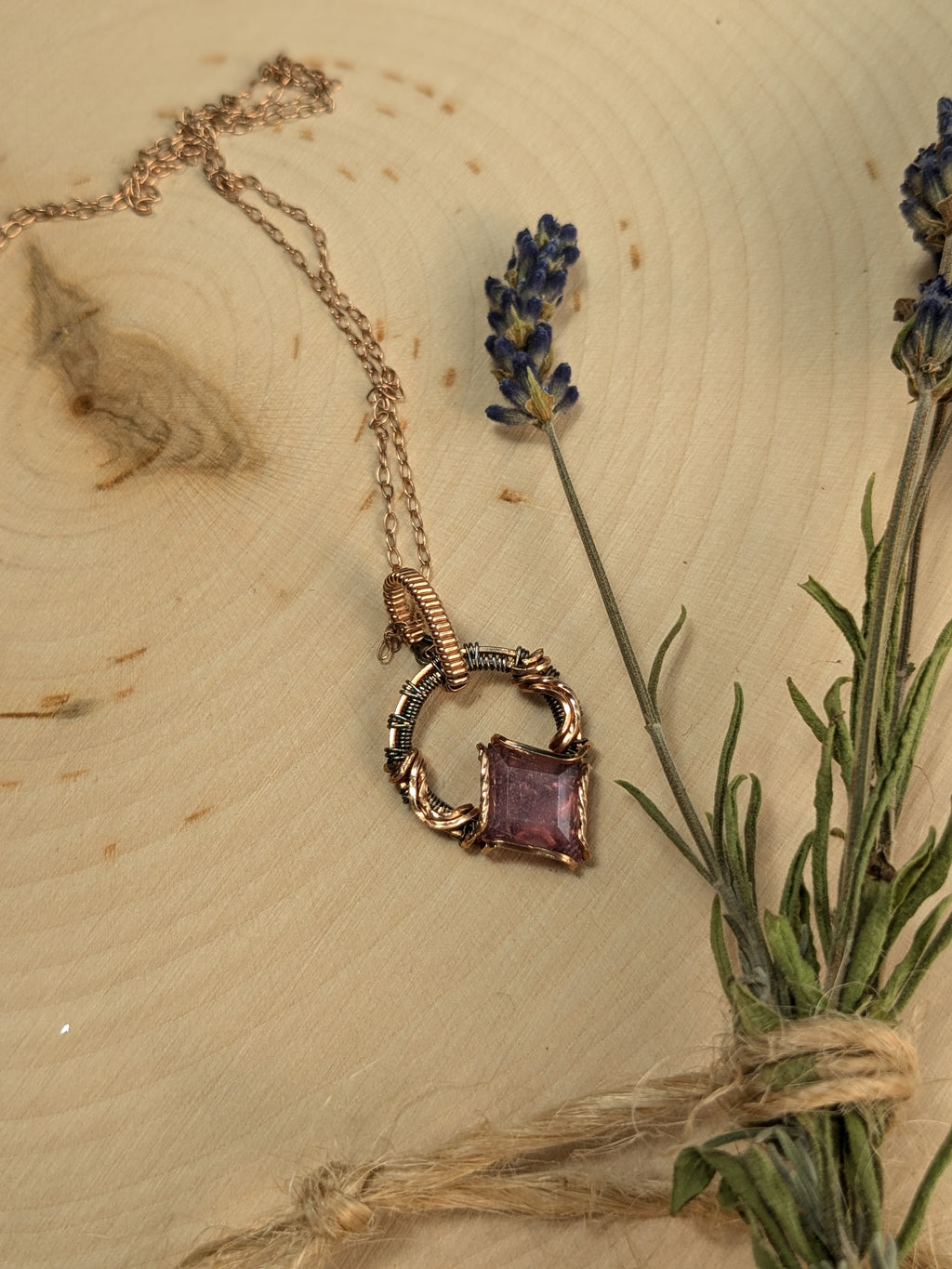 Rose Gold & Silver Wire-Wrapped Necklace with Pink Sapphire