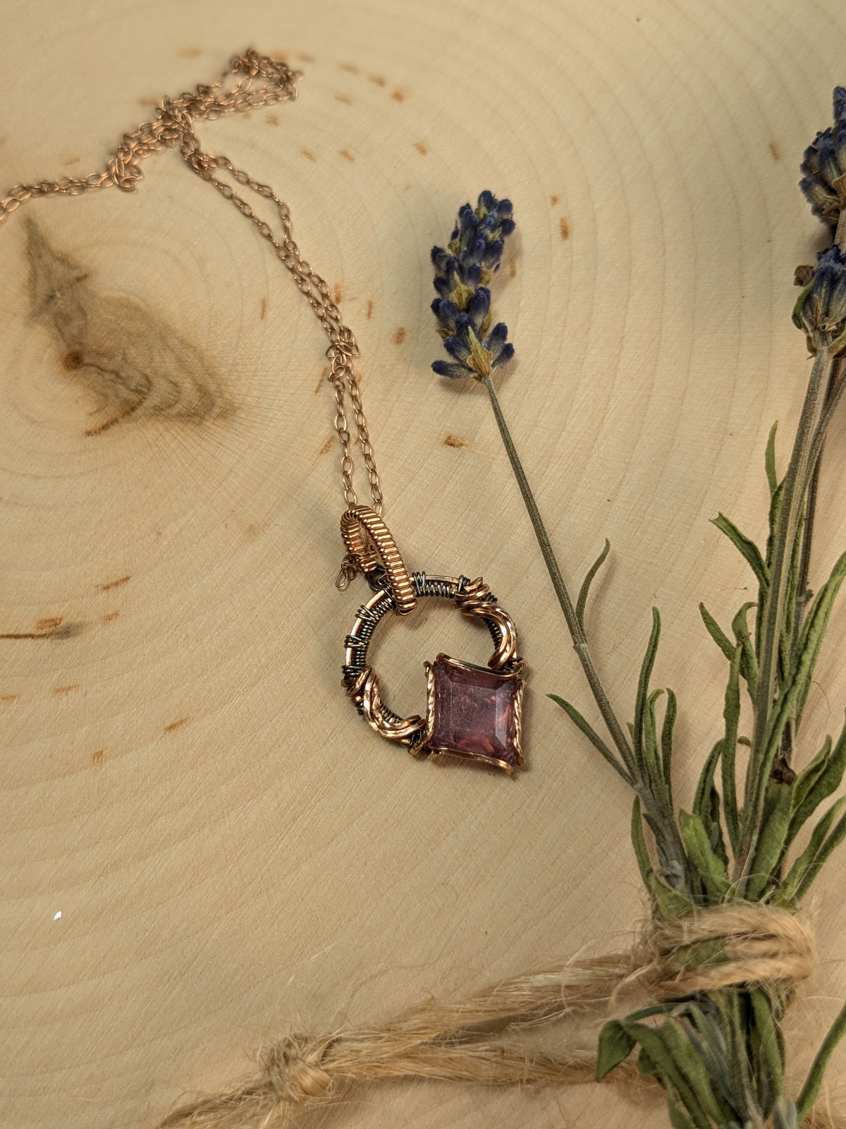 Rose Gold & Silver Wire-Wrapped Necklace with Pink Sapphire