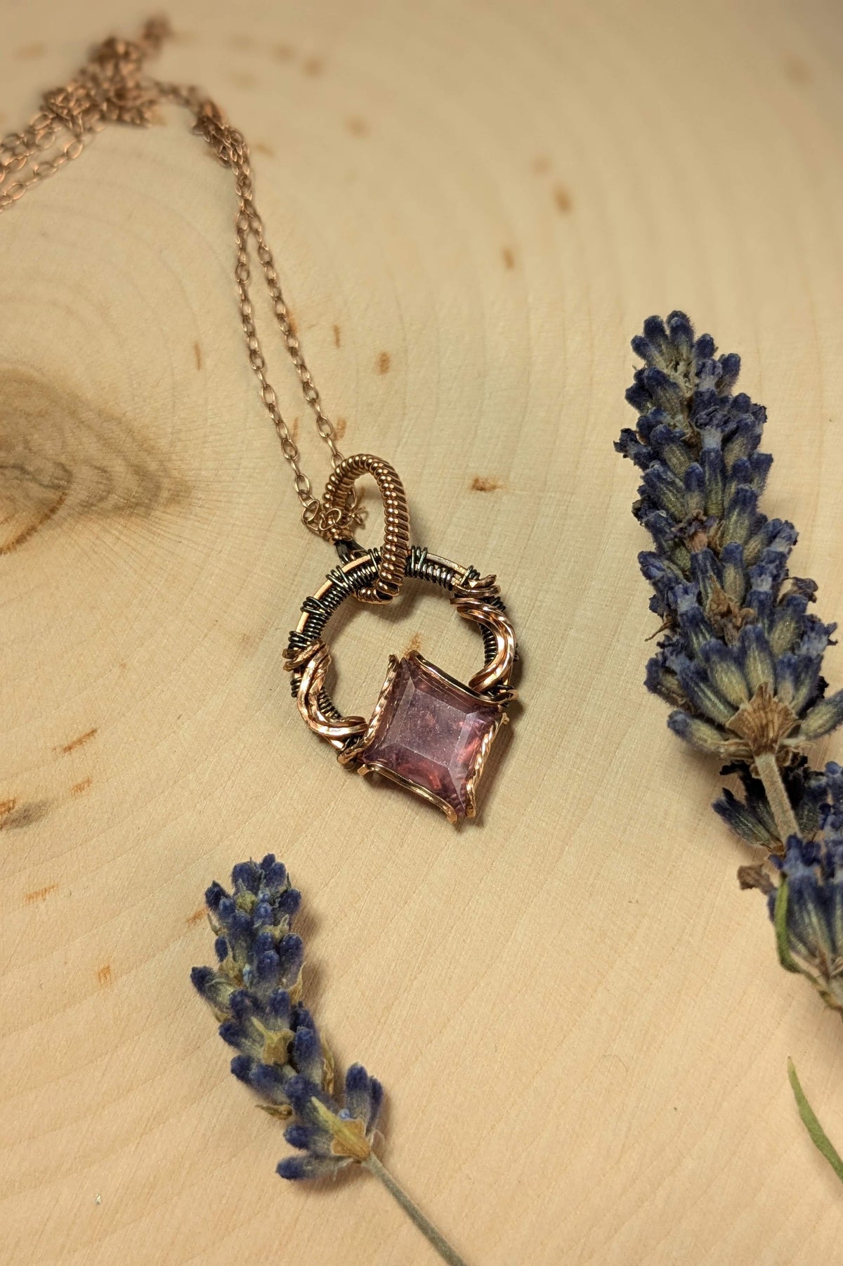 Rose Gold & Silver Wire-Wrapped Necklace with Pink Sapphire