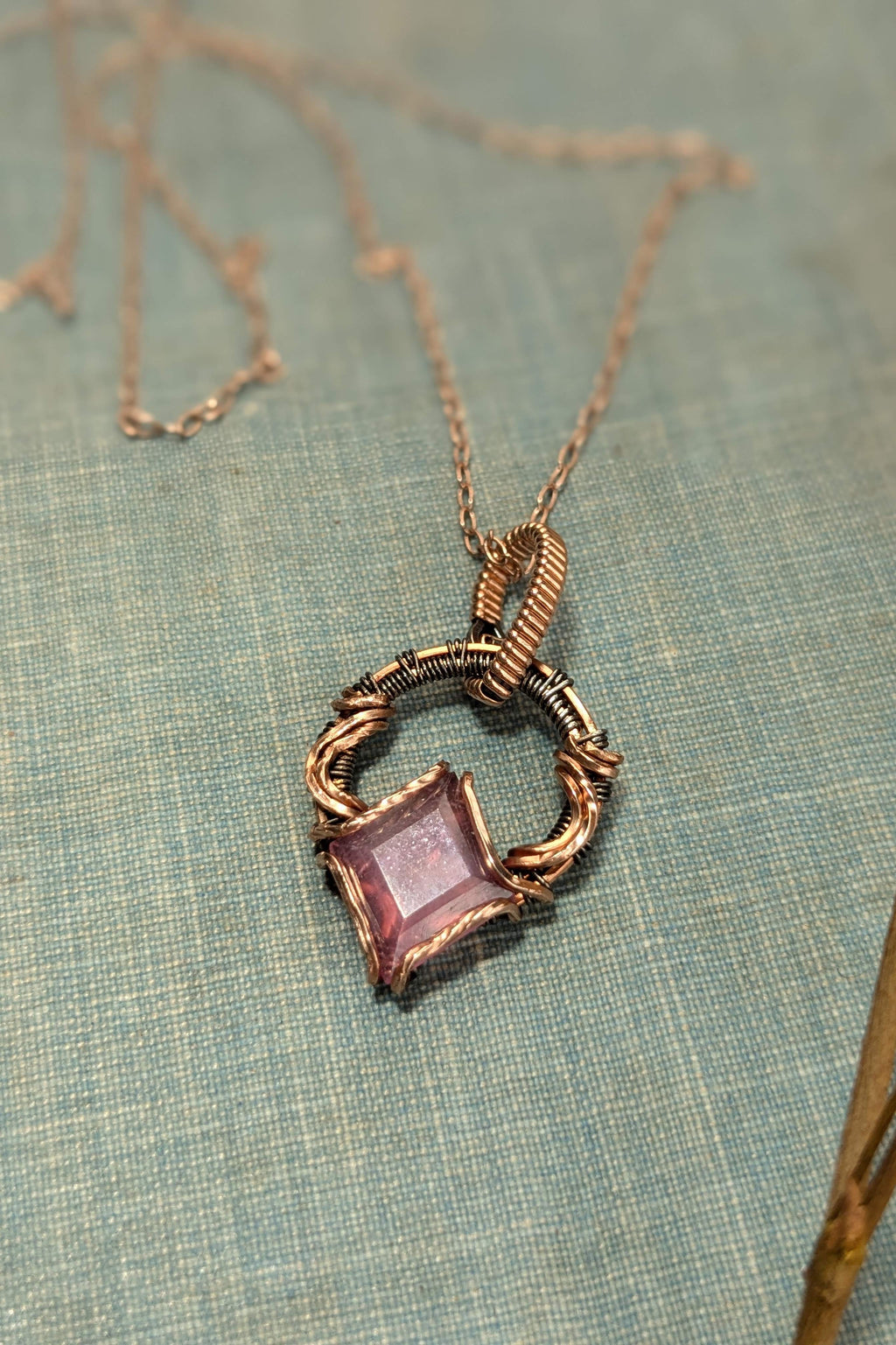 Rose Gold & Silver Wire-Wrapped Necklace with Pink Sapphire