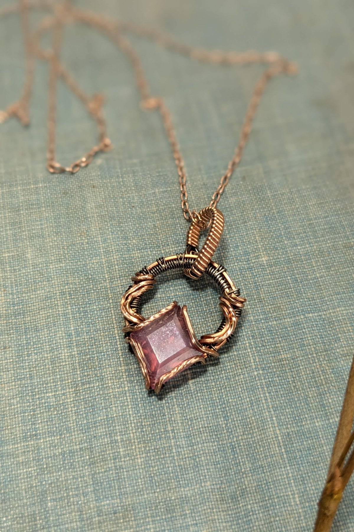 Rose Gold & Silver Wire-Wrapped Necklace with Pink Sapphire
