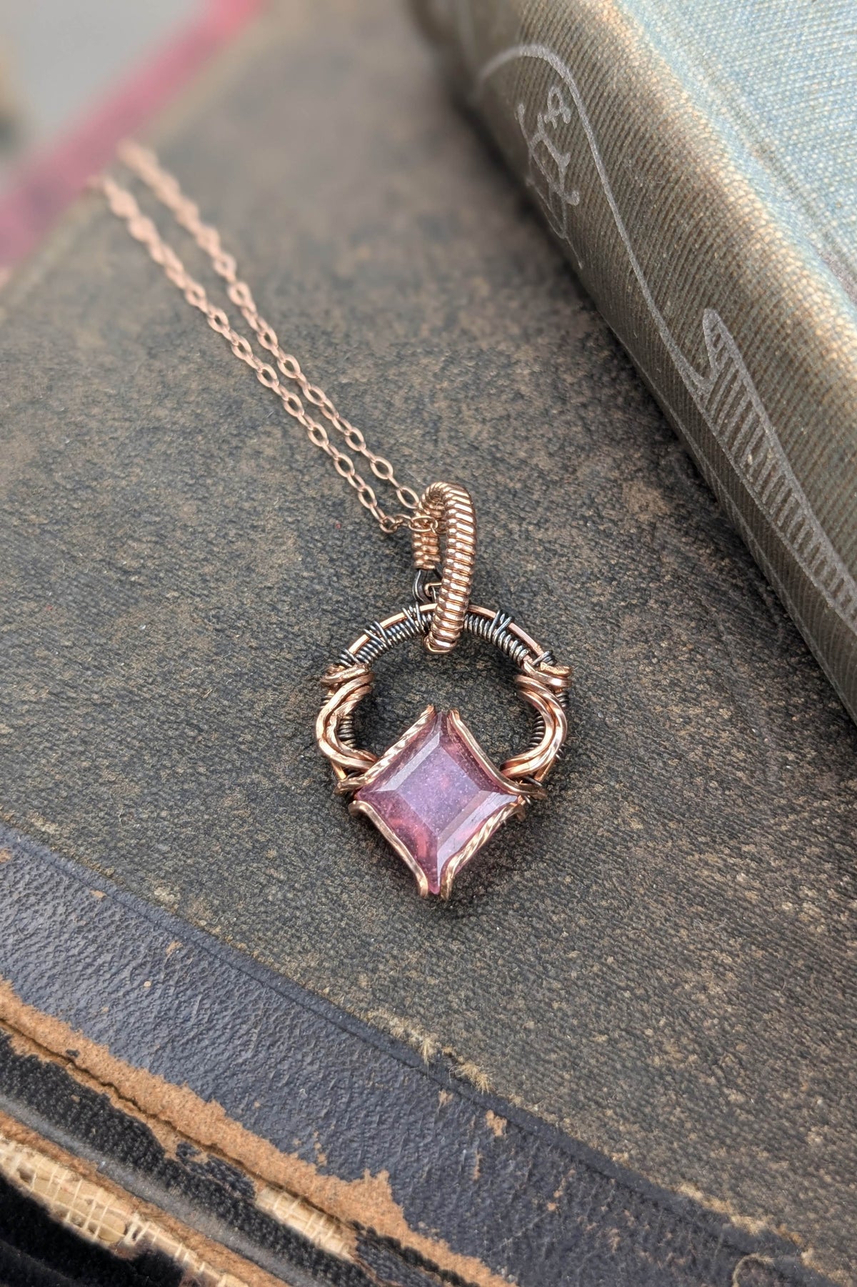 Rose Gold & Silver Wire-Wrapped Necklace with Pink Sapphire