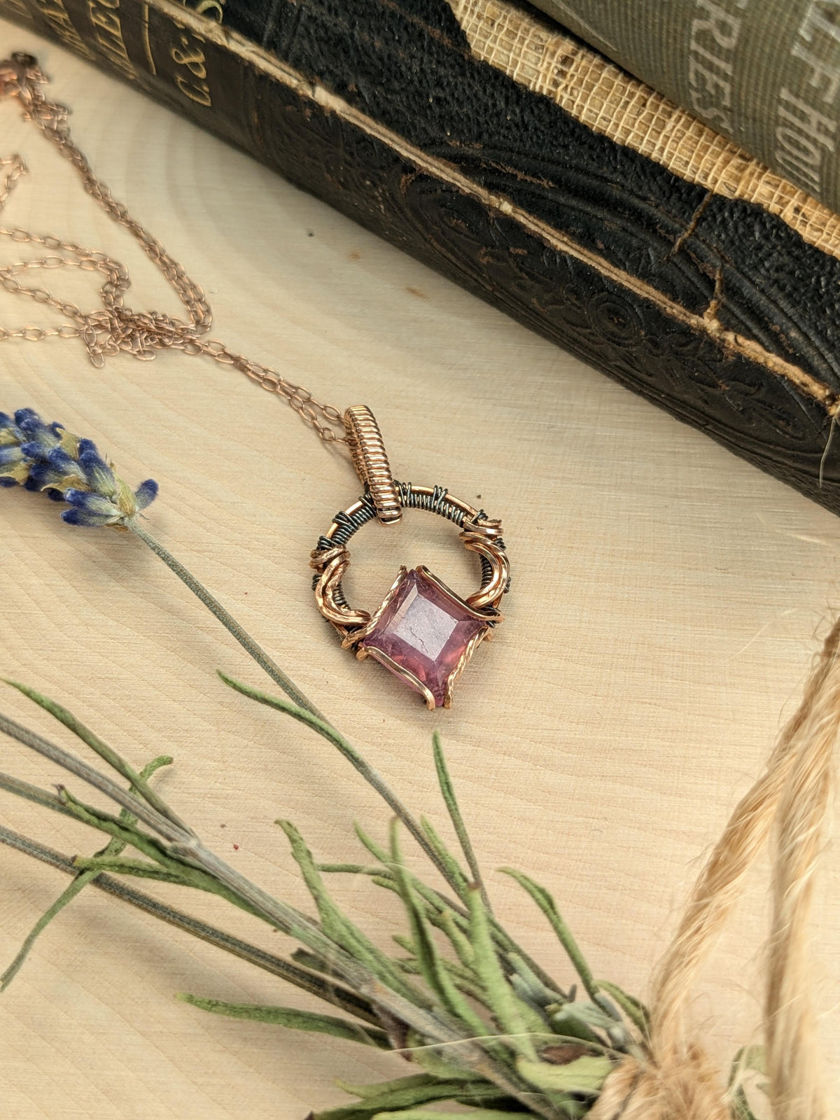 Rose Gold & Silver Wire-Wrapped Necklace with Pink Sapphire