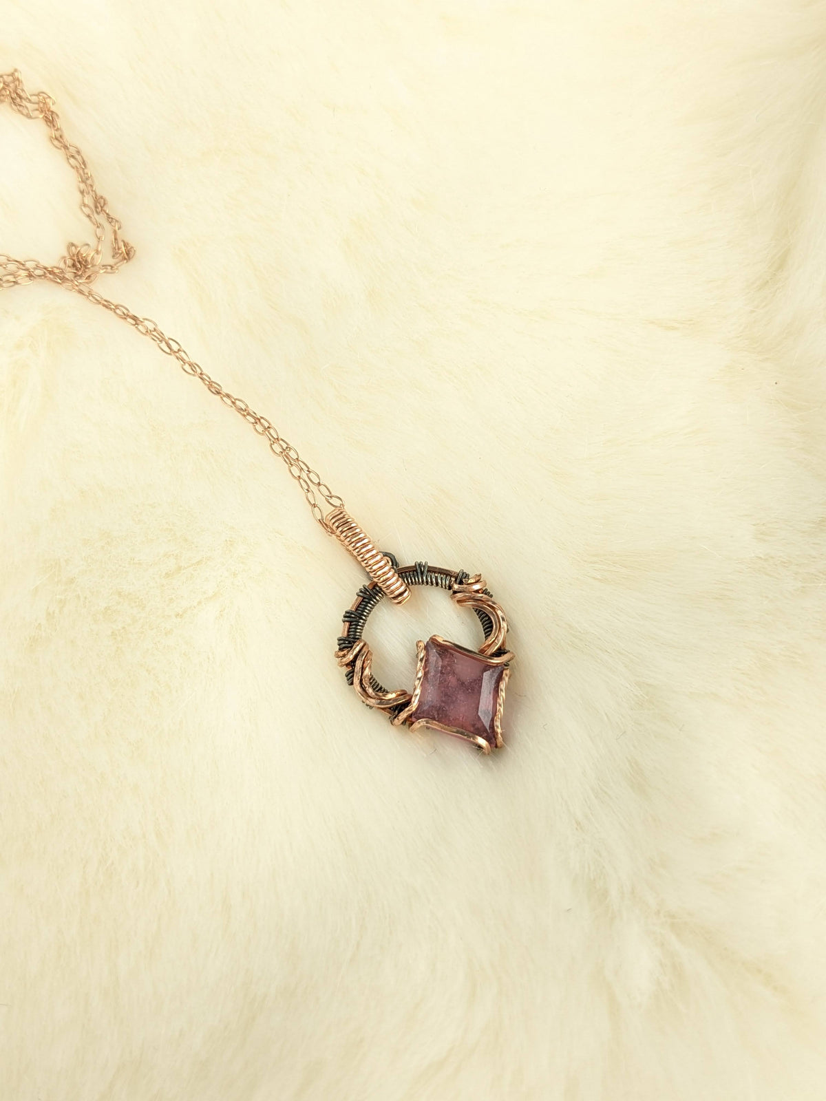 Rose Gold & Silver Wire-Wrapped Necklace with Pink Sapphire