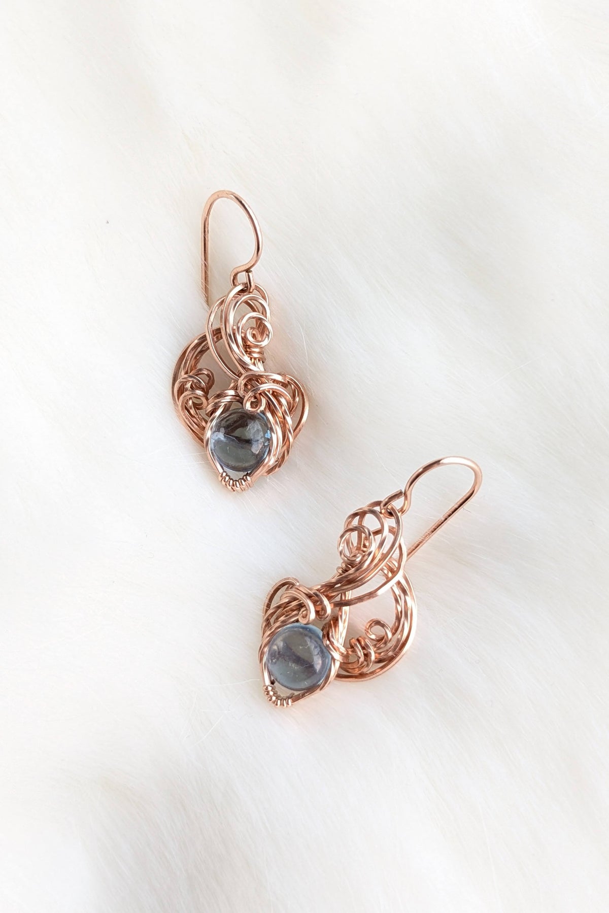Rose Gold-Filled Wire Wrap Earrings with Aquamarine Stones
