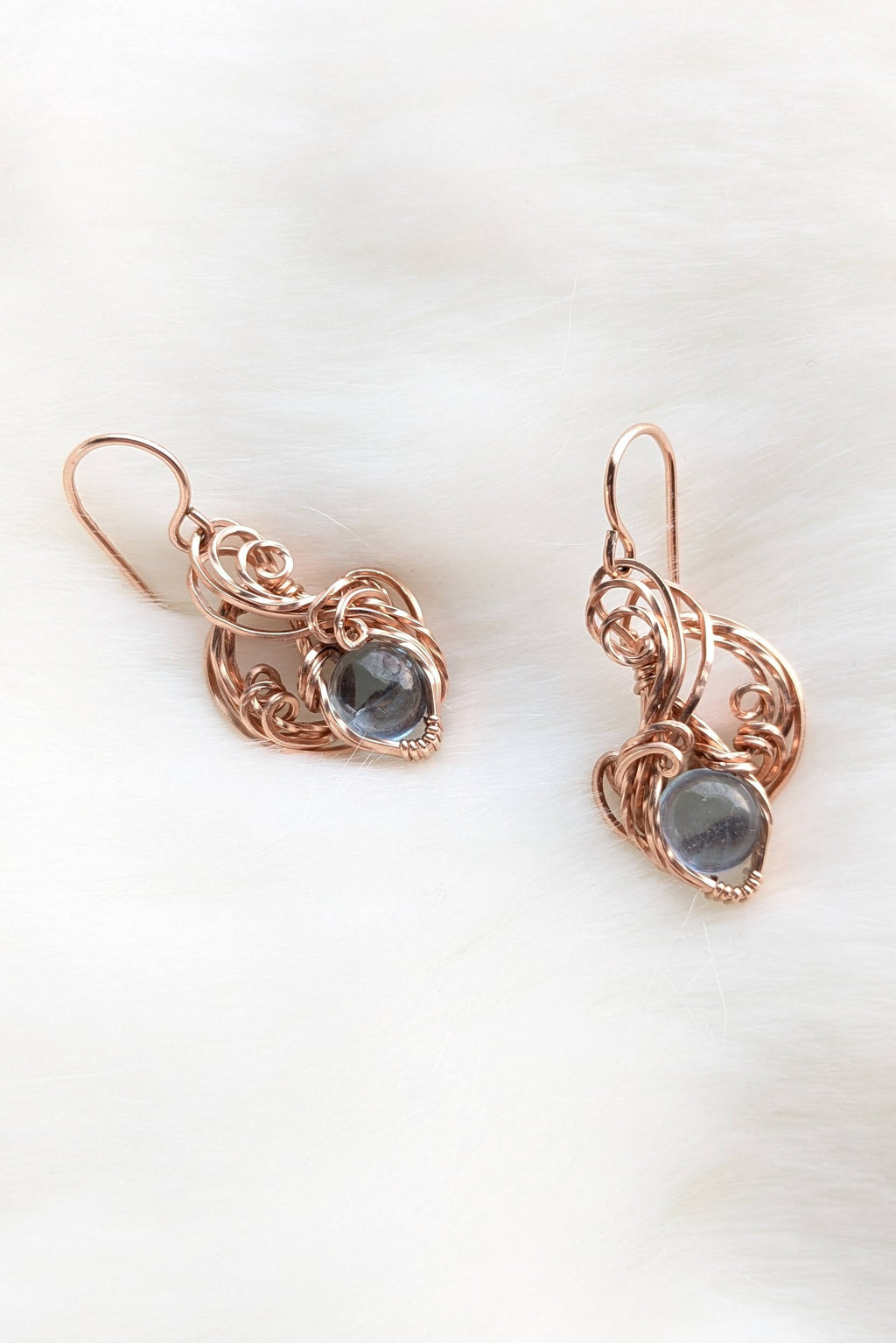 Rose Gold-Filled Wire Wrap Earrings with Aquamarine Stones