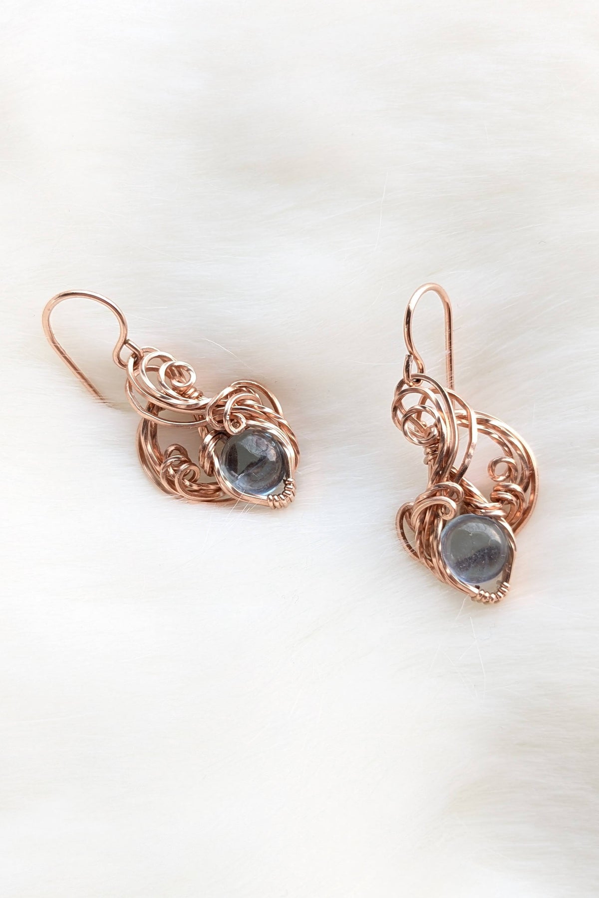 Rose Gold-Filled Wire Wrap Earrings with Aquamarine Stones