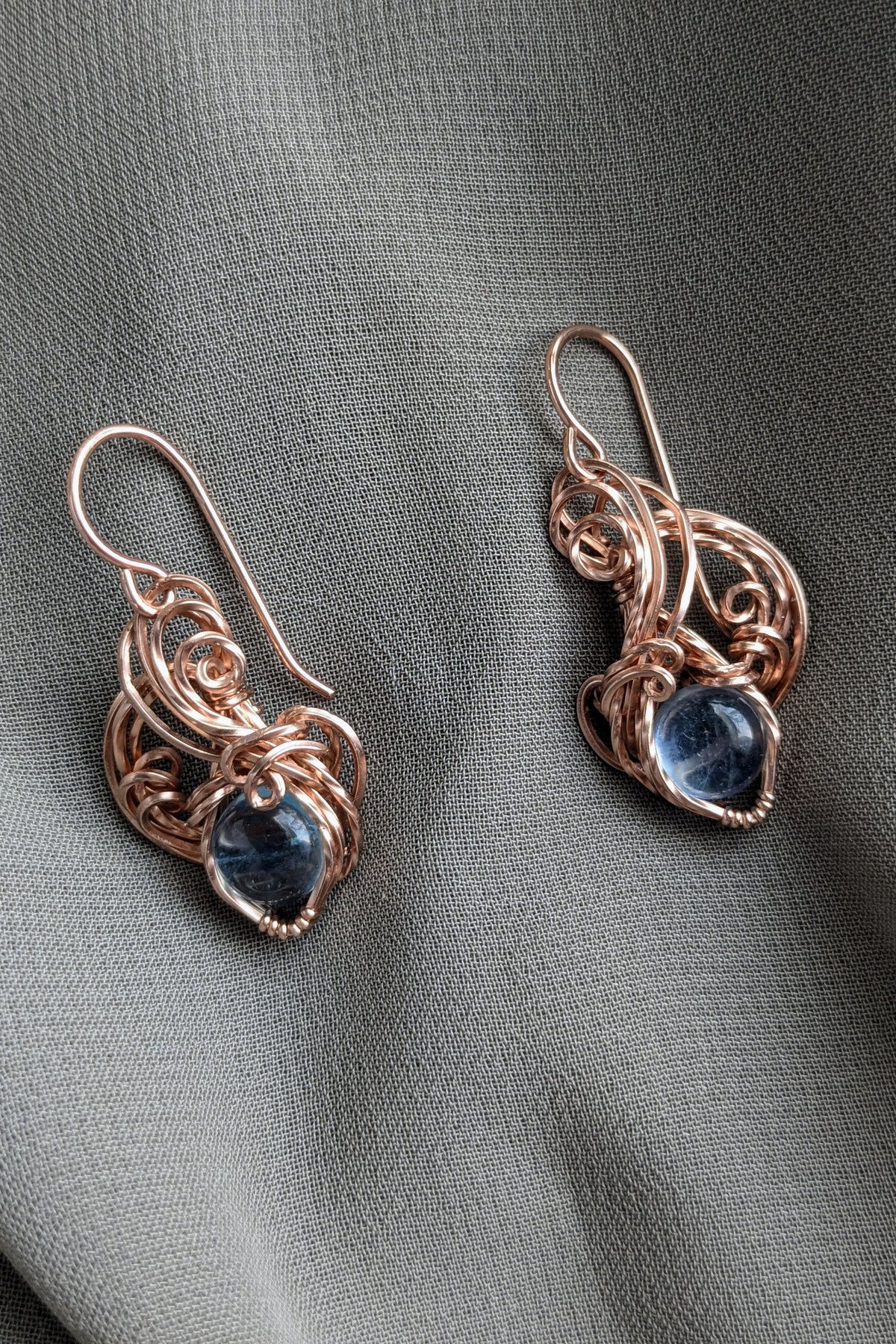Rose Gold-Filled Wire Wrap Earrings with Aquamarine Stones